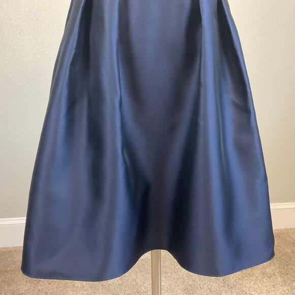 Alfred Sung Satin Cocktail Dress Size 10 Blue Sleeveless V-Neck Fit and Flare - Picture 7 of 12